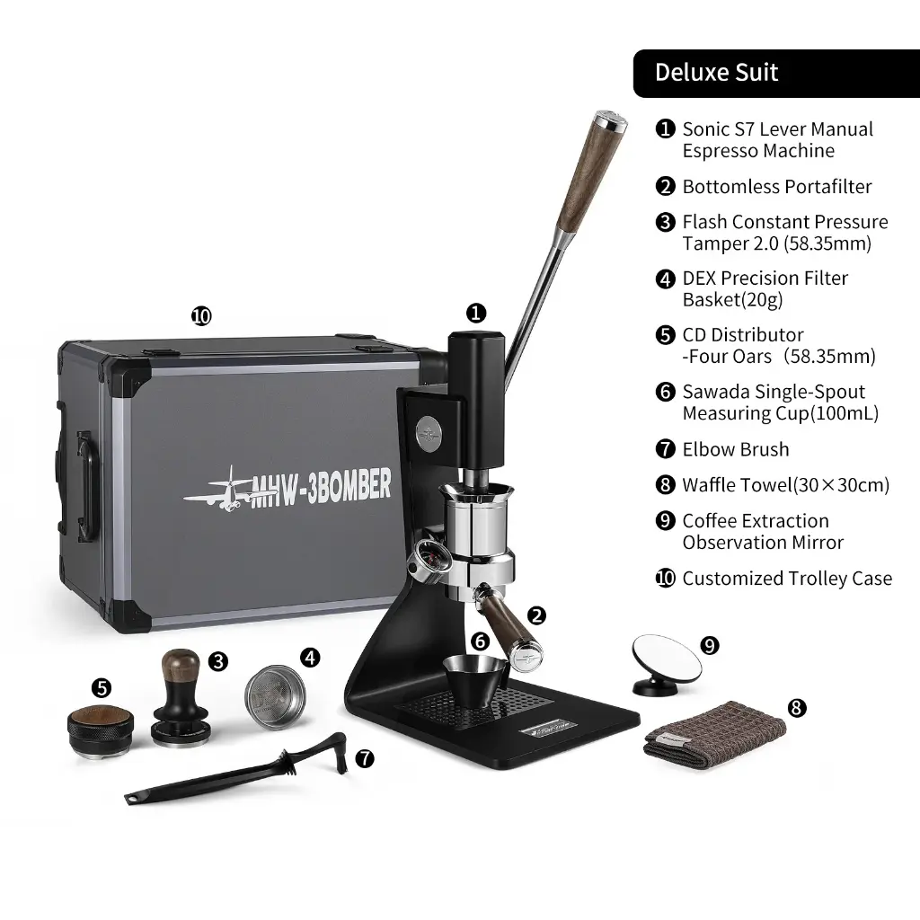 MHW-3BOMBER Sonic S7 manual espresso machine Deluxe with 8 accessories