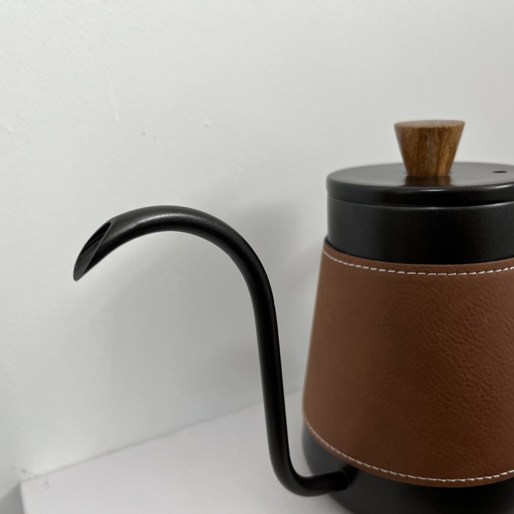 Wooden Handle Kettle with Leather Cover (Black)