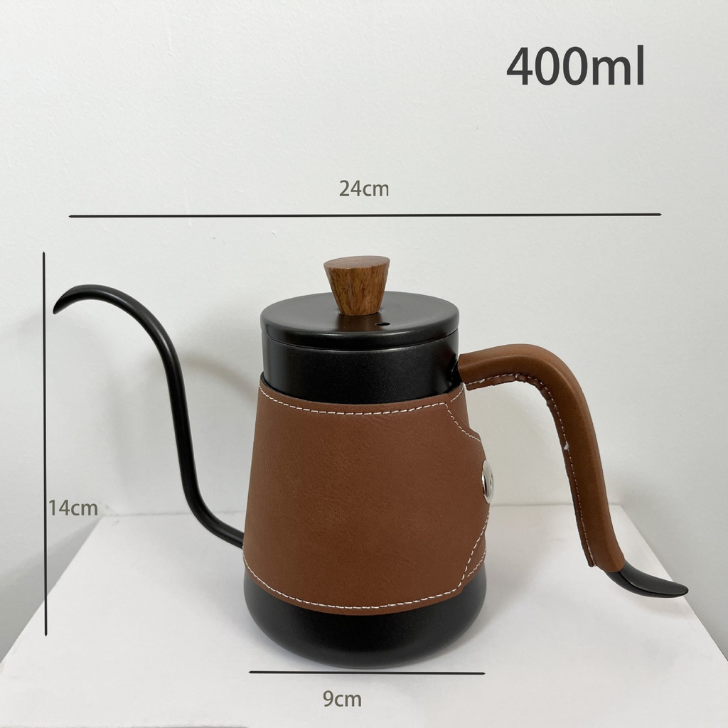 Wooden Handle Kettle with Leather Cover (Black)