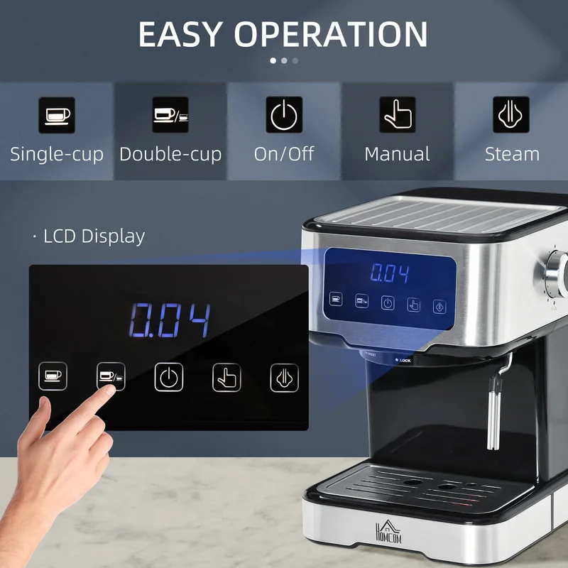 LePresso Digital Coffee Machine with 15 bar Pressure Pump and Capsule Filter - Black