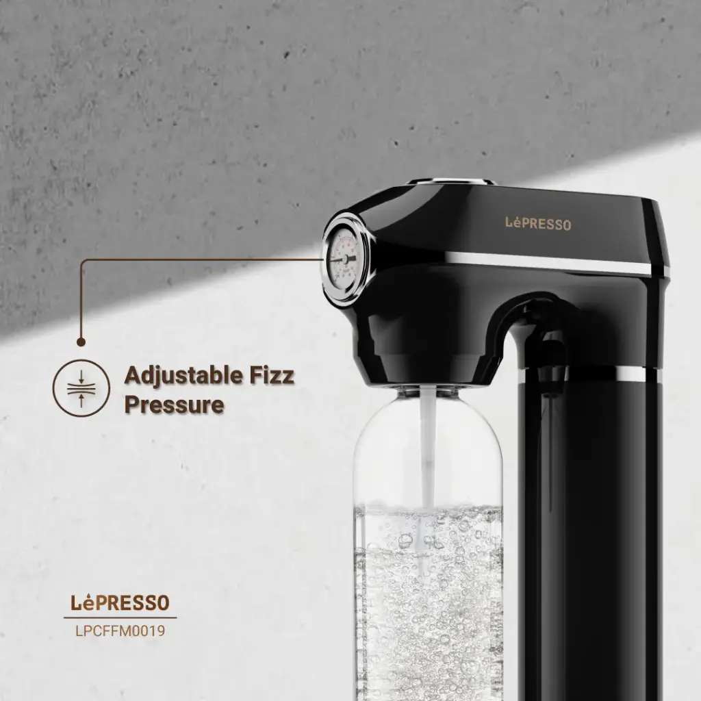 Lepresso Carbonator Instant Sparkling Water with Pressure Gauge & Efficient Carbonation- Black