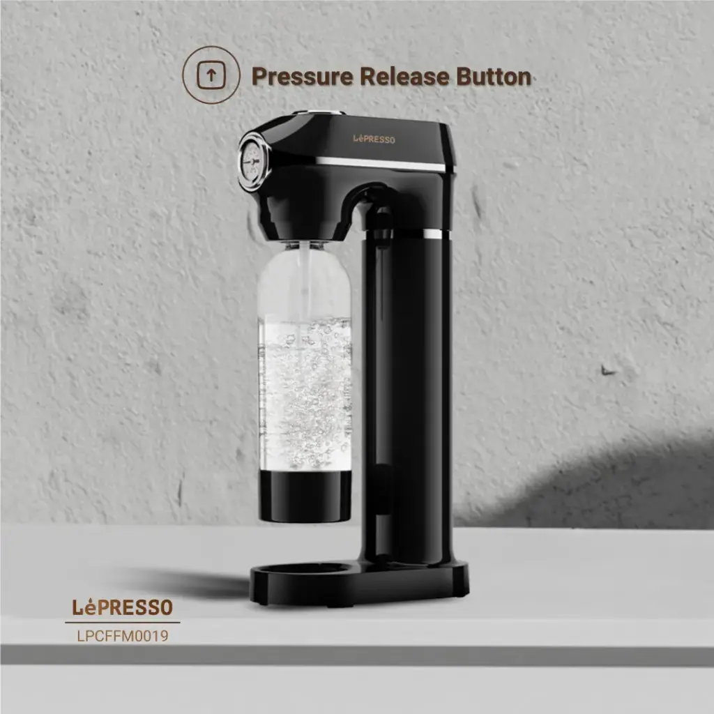 Lepresso Carbonator Instant Sparkling Water with Pressure Gauge & Efficient Carbonation- Black