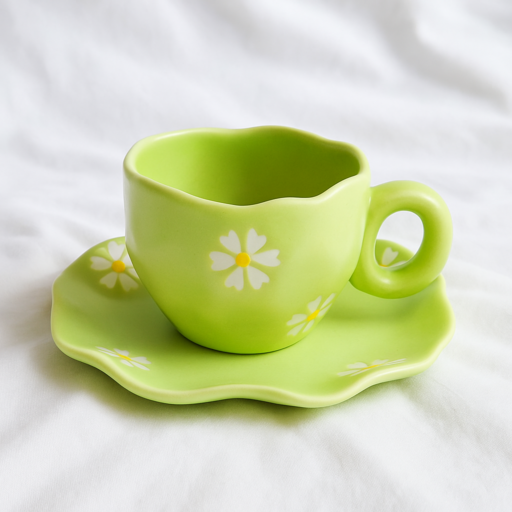 Green&White Flowers Cup 190ml