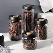 Coffee Glass Canister White and Black