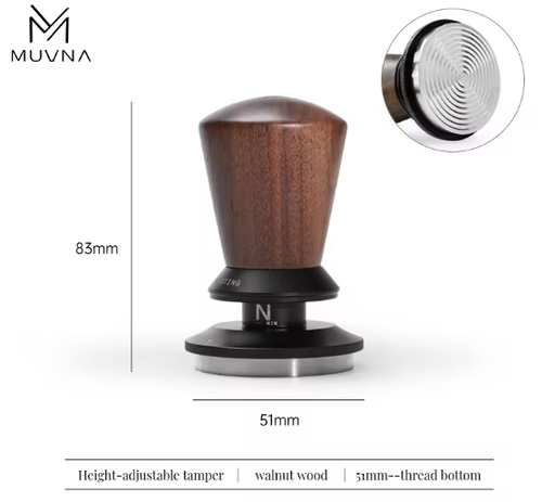 MUVNA Adjustable coffee tamper walnut -threaded base